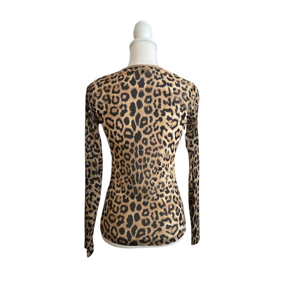 Y2K Edgy Sheer Leopard Print Long Sleeve Fitted Top M Petite Alternative Punk - Picture 2 of 7